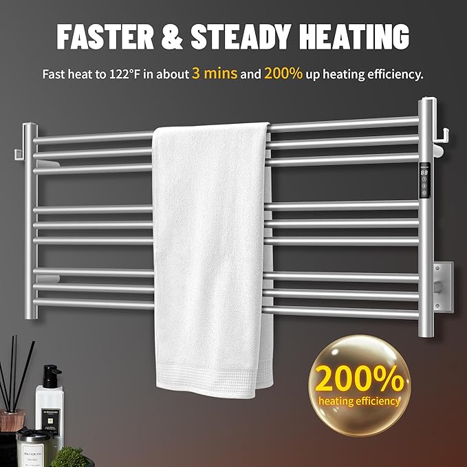 K&KALONZO Towel Warmer for Bathroom, Wall-Mounted 9-Bar Heated Towel Rack