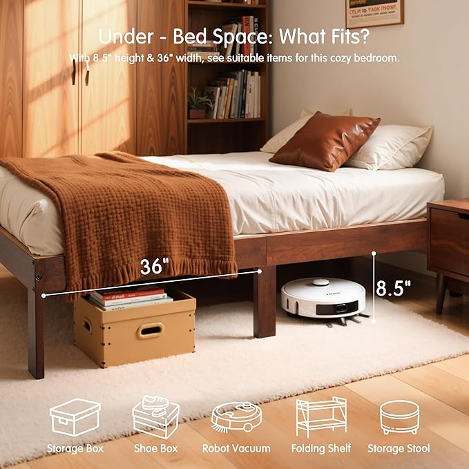 Hokway Wood King Size Bed Frame-No Wobble,Noise-Free,Easy Assembly with Precise Holes,12 in Wood Slat Support,No Box Spring Needed,Walnut