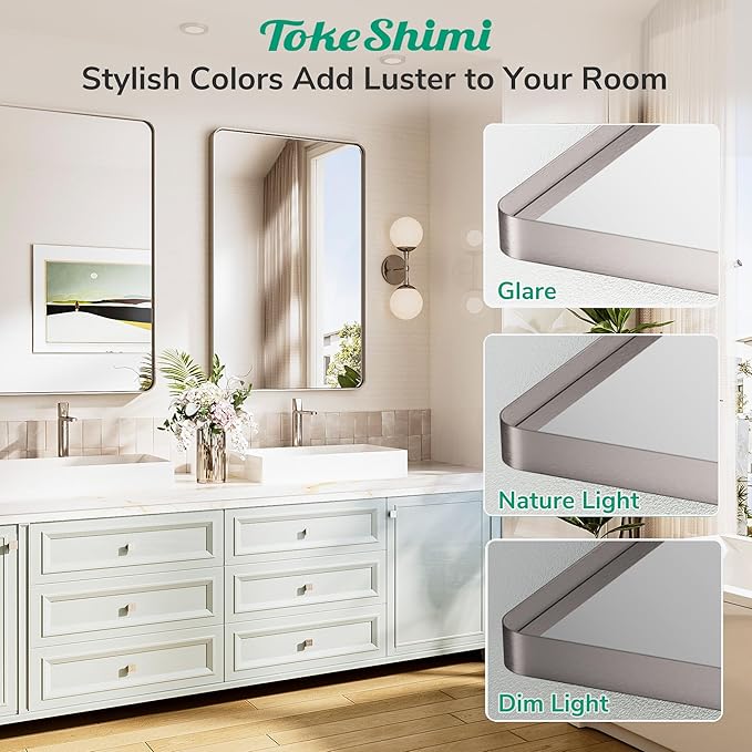 TokeShimi Brushed Nickel Bathroom Mirror, 40x30 Large Bathroom Mirror Rectangle