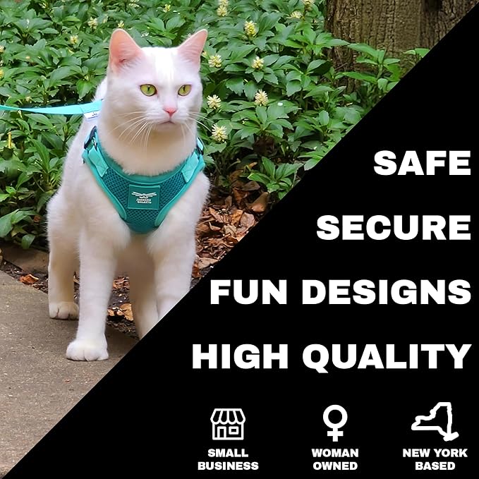 Travel Cat x Jackson Galaxy Harness and Leash Set - Adjustable Fit Mesh Cat Harness with Nylon Leash - Comfort, Escape Proof Harness for Cats, Kitten for Outdoor Walking, Hiking (Small)