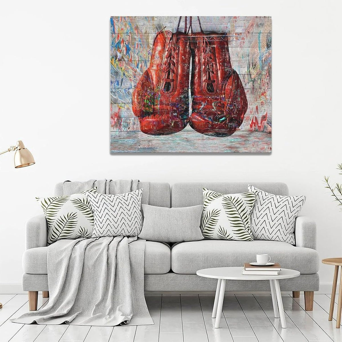 Quorin Banksy Graffiti Boxing Wall Art Red Boxing Gloves Pictures Gym Sport Wall Decor Canvas Print Painting Artwork for Gym Living Room Bedroom 20"x24"