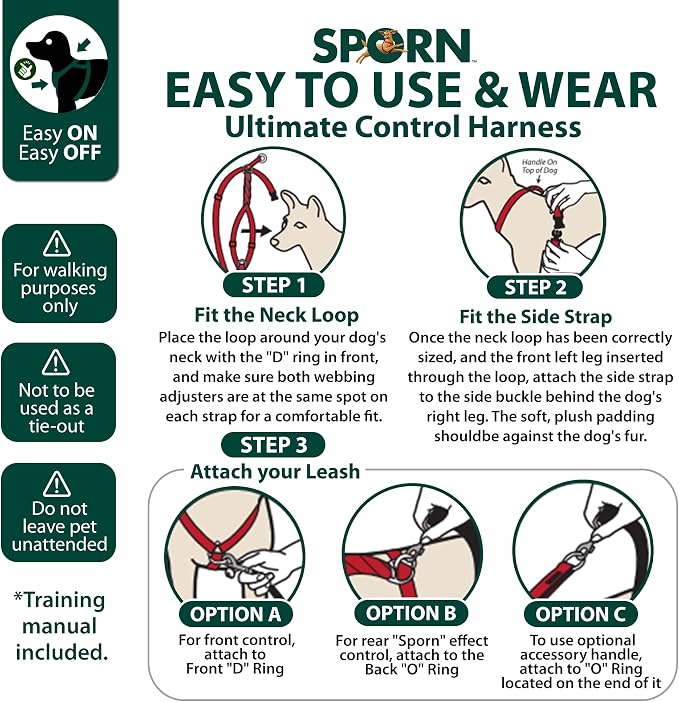 SPORN Ultimate Control No Pull Dog Harness for Small-Sized Dogs - 4-in-1 Adjustable Dog Harness with Front, Back & Dual-Clip Options & Emergency Grab Handle - Easy On/Off, Padded Comfort (Red, S)