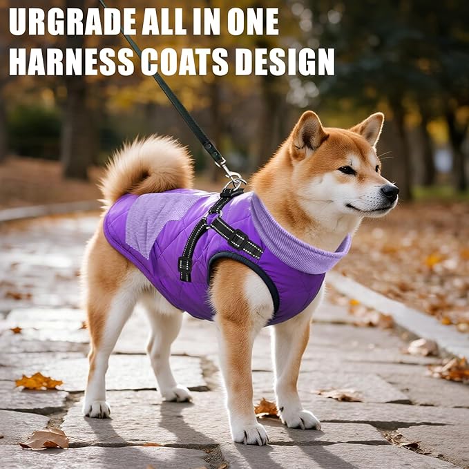 Mosucoirl Warm Dog Coats Pet Clothes, Waterproof Dogs Jacket Reflective Pet Outfits Winter Dog Cold Weather Coat Cozy Snow Jackets Vest for Small Medium Large Dogs Puppy Doggie (Purple, XS)