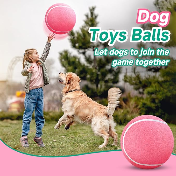 HETOO Large Dog Tennis Balls: 9.5 inch Pink Dog Toys- Giant Big Outdoor Dog Toys Balls- Dog Tennis Ball Toys for Small Medium Large Dogs- Pet Toys Birthday Gift