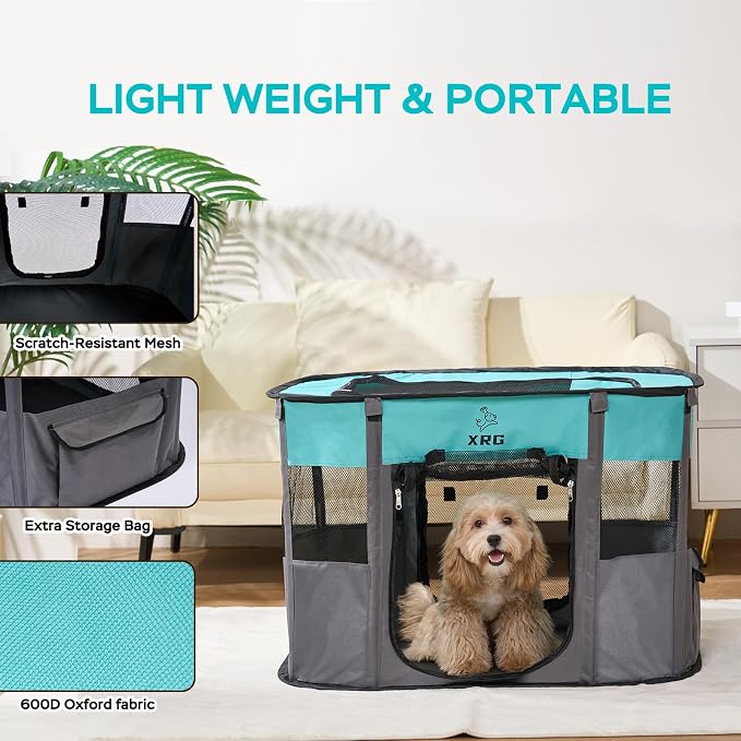 XRG Foldable Pet Playpen,Indoor Cat cage Puppy Crates L(35.4"x27.6"x23.6") | Portable Dog Crates with Upgrade Breathable Mesh，Sturdy Cat Kennel Indoor & Outdoor for Rabbit or Small Animals，Green