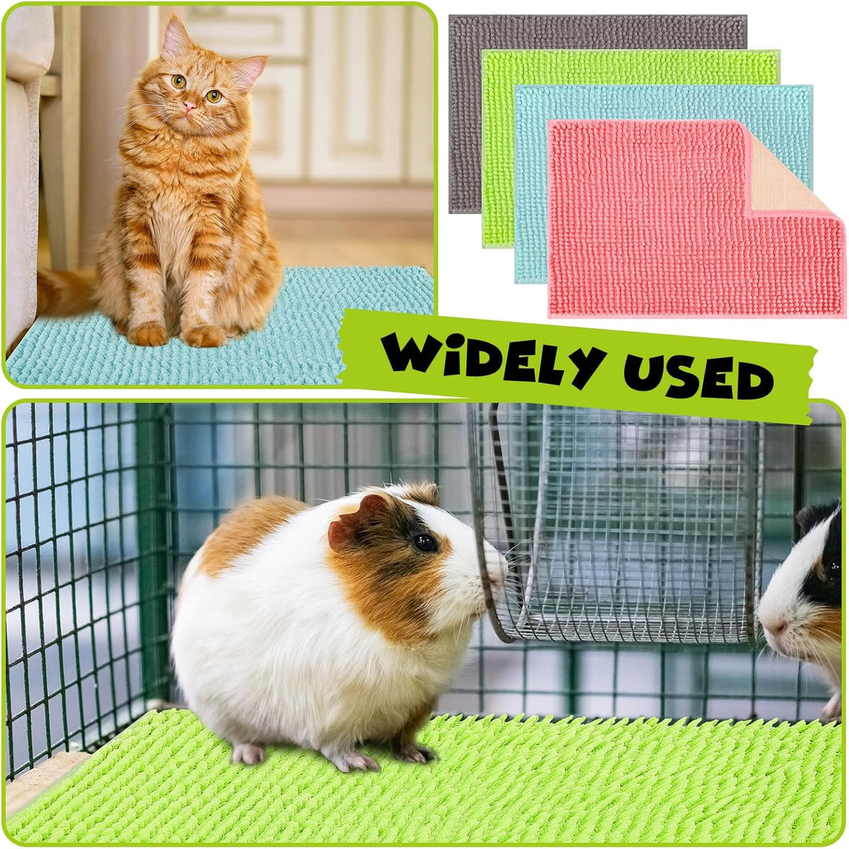 Barydat 8 Pcs Guinea Pig Cage Liner for Guinea Pig Cage Bedding Reusable Rabbit Mat Pad Washable Training Pad Animal Sleeping Bedding Mat(24x16'',Gray, Green, Pink, Blue)