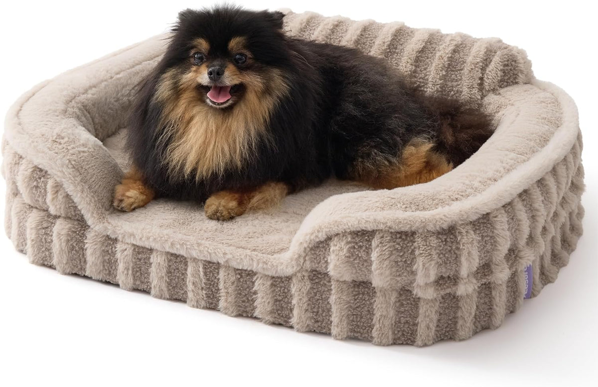 LE SURE Cute Dog Bed for Small Dogs, Orthopedic Waterproof Small Pet Beds with Sides, Non-Slip Bottom and Egg-Crate Foam Puppy Couch Sofa with Washable Removable Cover, Hazel
