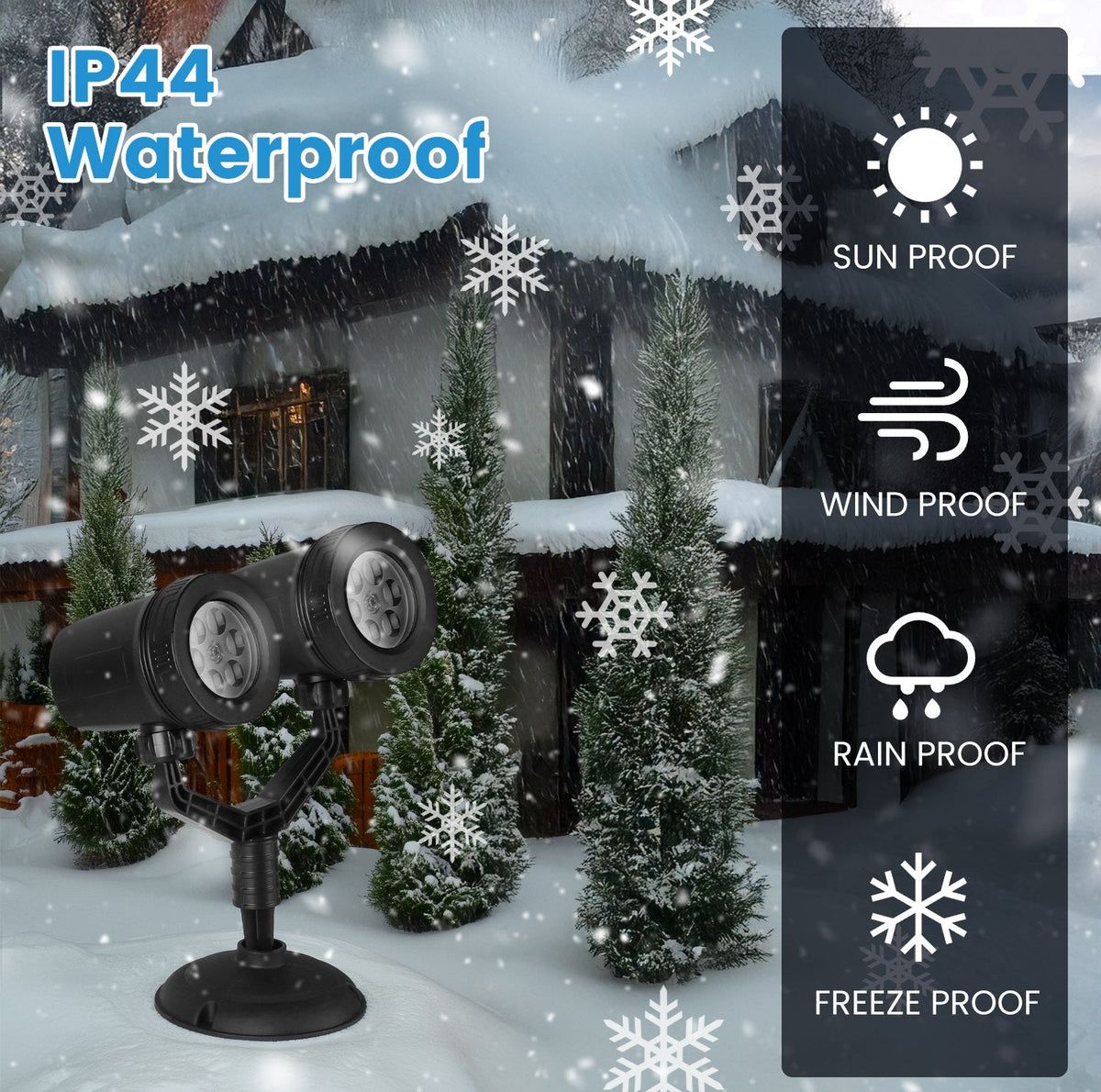 1Pc Christmas Snowflake Projector Light Dual Head LED Stake Light IP44 Waterproof Xmas Decoration For Holiday Indoor Outdoor Use Garden Patio Wall Decor