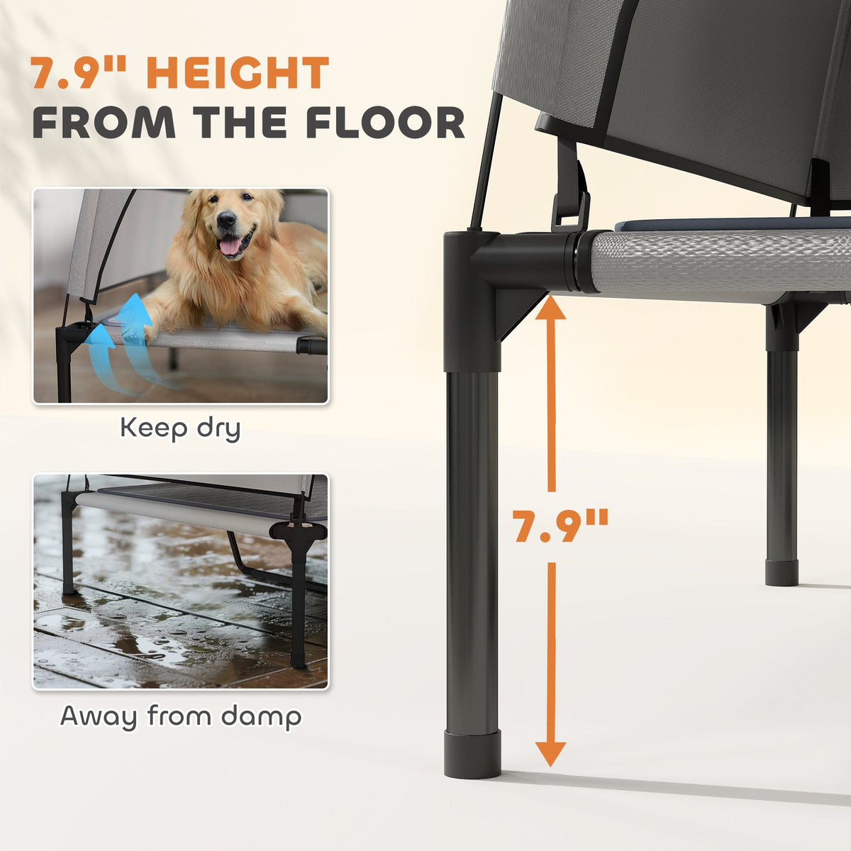 Elevated Dog Bed with Removable Canopy, Portable Outside Raised Pet Cot with Cooling Pad, Storage Bag, 42" x 30" x 37"
