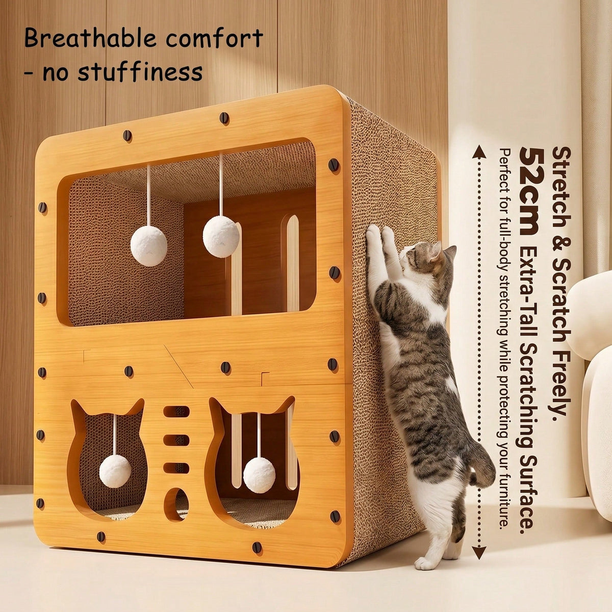 2 Styles Double Layer Cat Scratcher House Multifunctional Corrugated Paper Cat Nest Villa Large Space Cat Cave Bed With Hanging Ball Toy Wear Resistant Claw Grinding Cat House Indoor