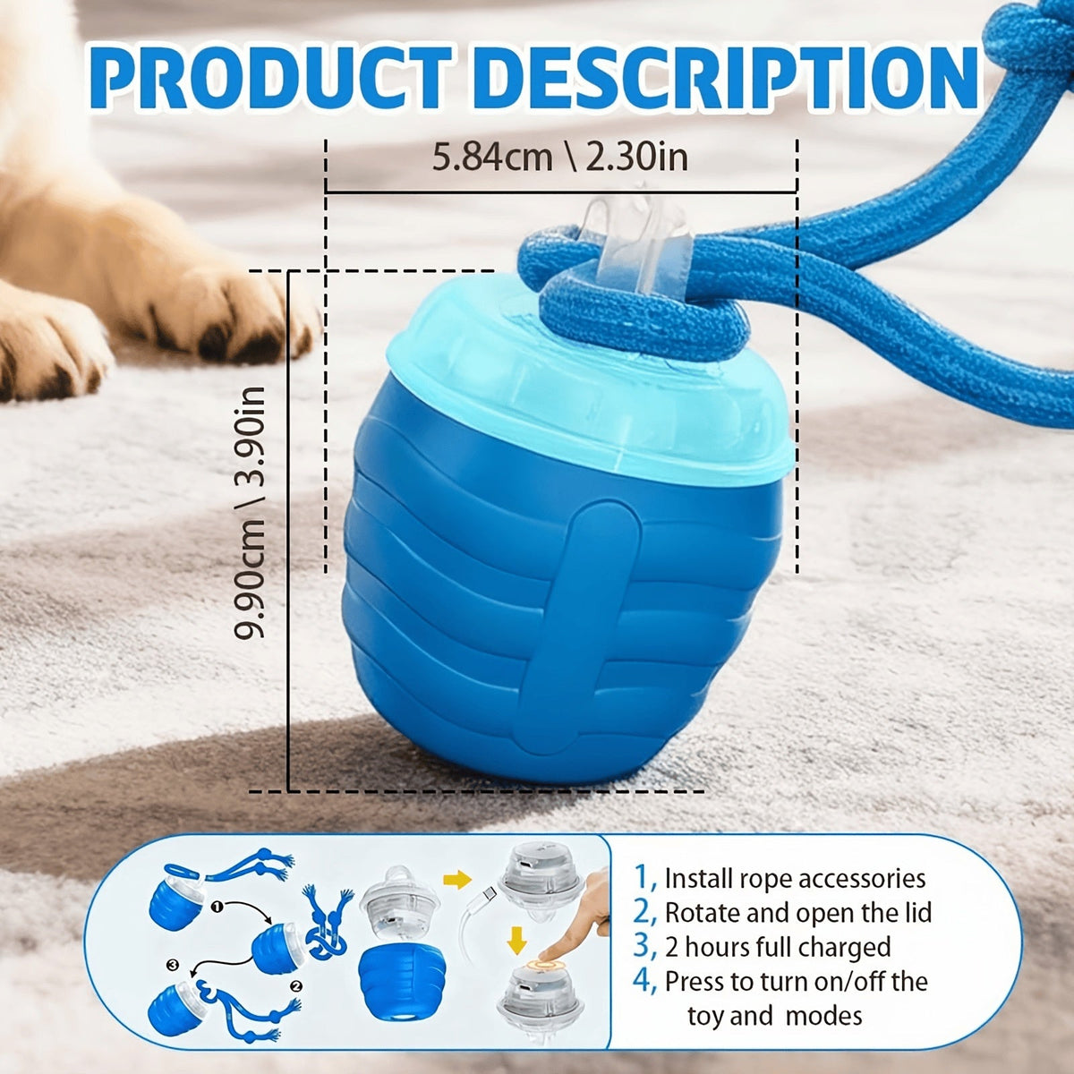 2026 Upgraded Smart Interactive Dog Toy Ball Boosts Intelligence Fitness For Small Medium Large Dogs Fits Indoor Hardwood Floors Outdoor Carpet Randomly Comes With 1 Spare Chew Rope
