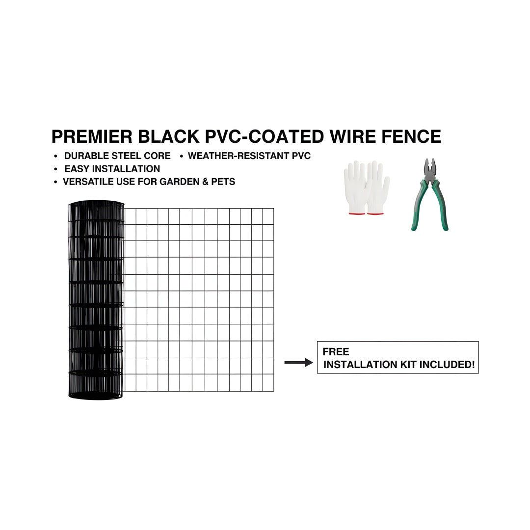 48 INCHx33 FT Black Vinyl-coated Metal Mesh, 16 Gauge 0.67 Inch Black PVC Metal Mesh, Black Welded Wire Mesh Support, Poultry Cage Protective Fence