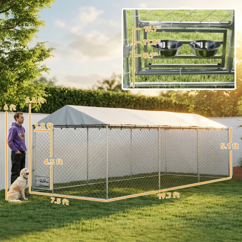 Dog Kennel Outdoor Dog Run Waterproof UV-Resist Cover Lockable Door Adjustable Bowls 20 X 7.5 X 6.5ft,Multiple Packages