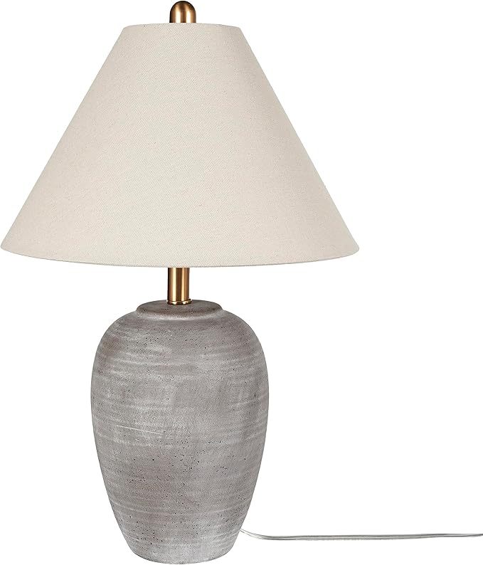 Nourison Home 23" Rustic Brown (Gray Undertones) Ceramic Pot Table Lamp for Bedroom, Living Room, Dining, Home Office, Entryway