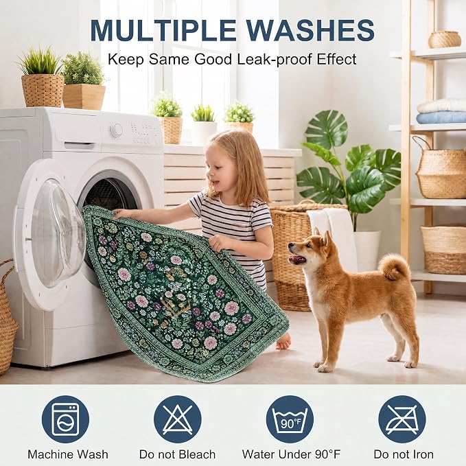 Washable Pee Pads for Dogs,Great Urine Absorbent Reusable Puppy Training Pads,Waterproof,Leak-Proof & Non-Slip Potty Pads for Whelping,Crate,Playpen,Bed.(Midnight Garden Floral,24"x36")