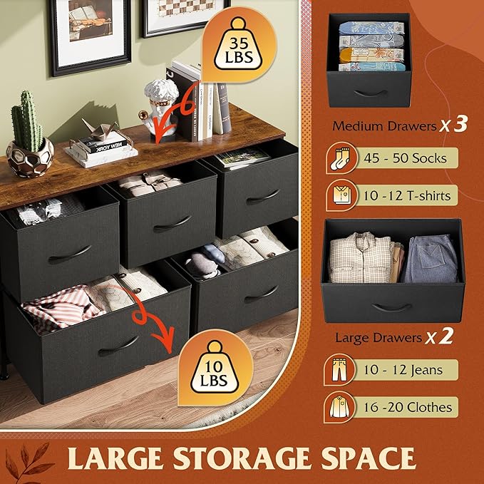 WLIVE Dresser for Bedroom with 5 Drawers, Wide Chest of Drawers, Fabric Dresser