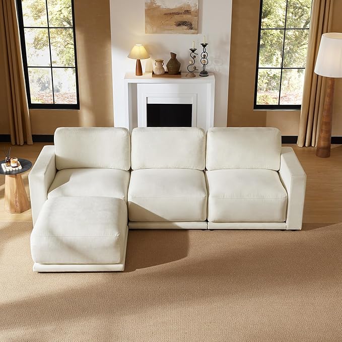 CHITA 116" Sectional Couches for Living Room, Modular Sectional Sofa with Chaise, Comfortable 8-Layer Cushion Structure Design, 4 Seat L Shaped Couch, Chenille in Cream