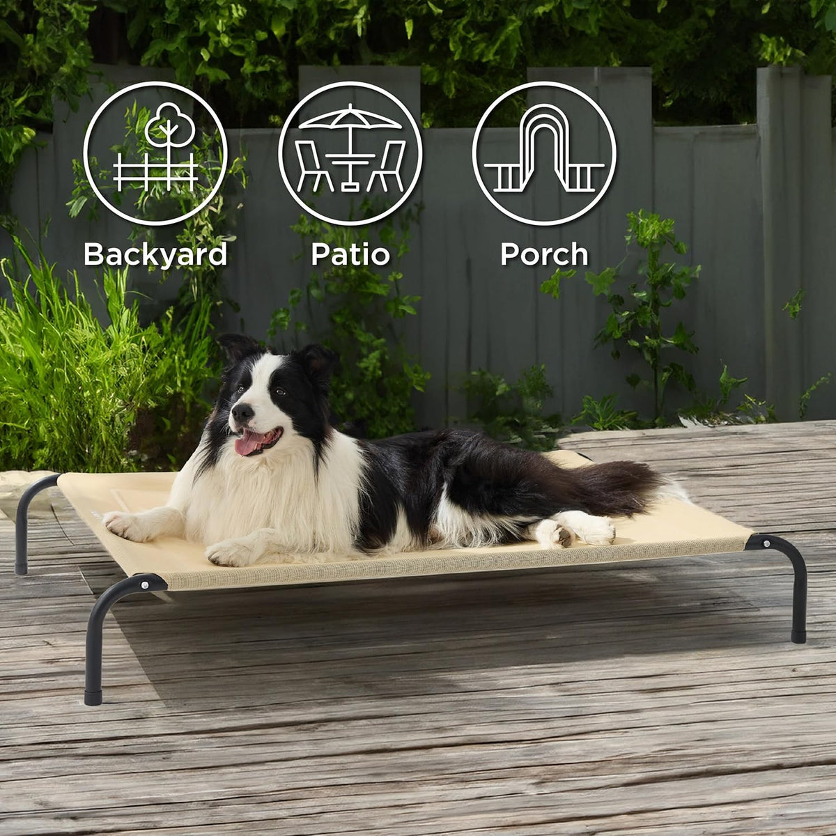 Bedsure Outdoor Elevated Dog Bed Large Sized Dog, Portable Indoor & Outdoor Cooling Raised Cot Pet Hammock Bed with Skid-Resistant Feet, Frame with Breathable Mesh, Khaki, 49 inches