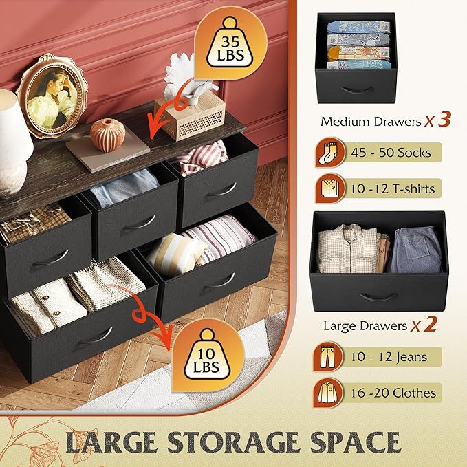 WLIVE Dresser for Bedroom with 5 Drawers, Wide Chest of Drawers, Fabric Dresser