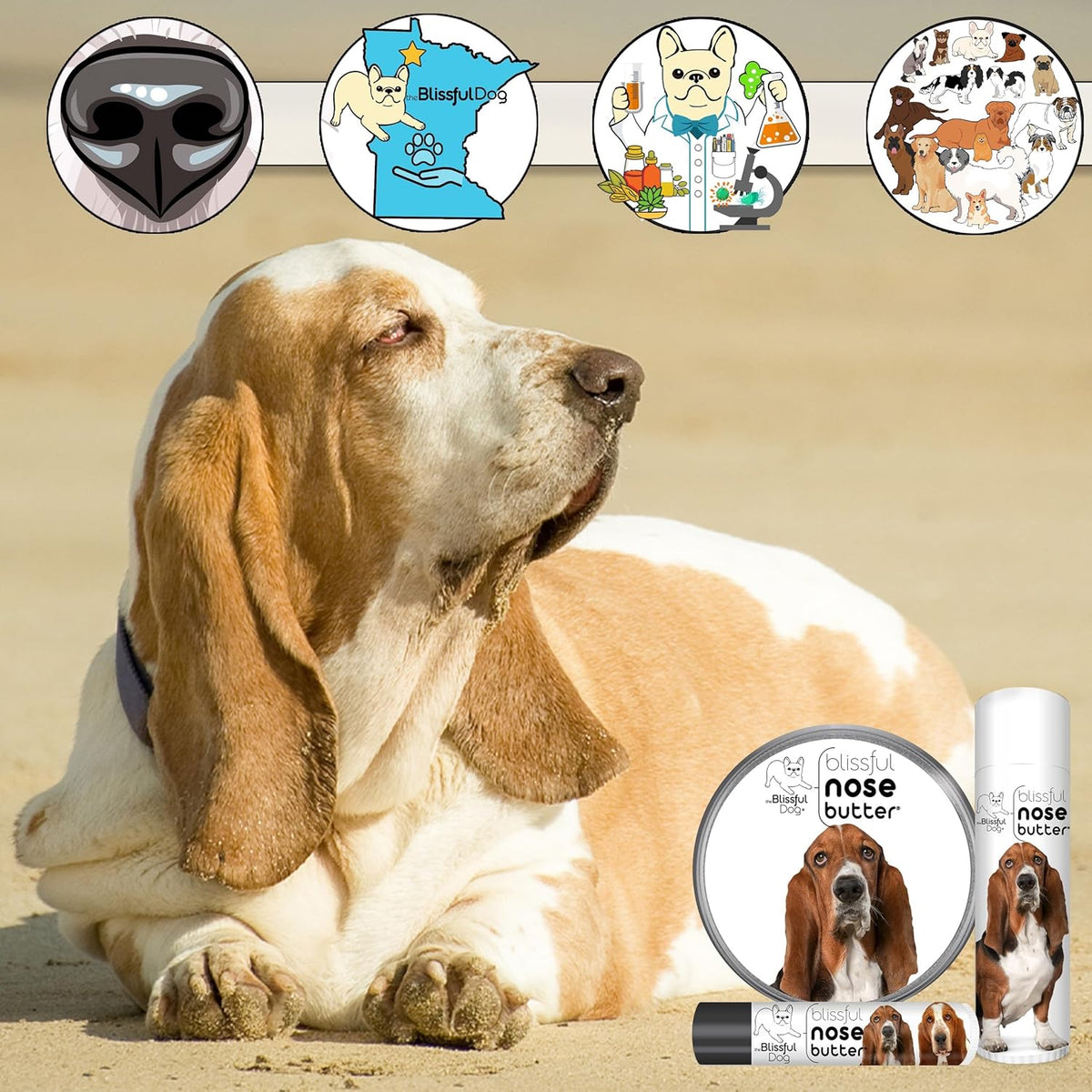 The Blissful Dog Basset Hound Unscented Nose Butter, 16oz