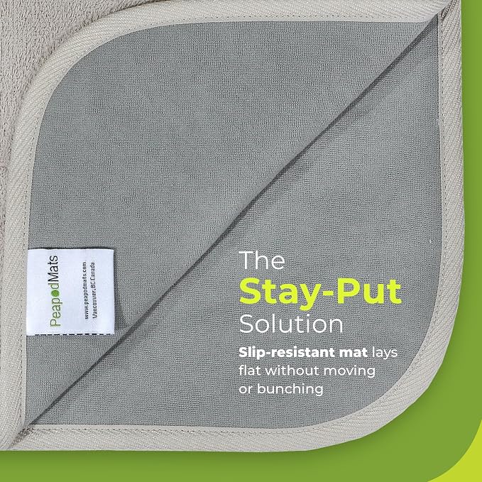 PeapodMats Bedwetting Waterproof Bed Mat, Reusable 3x3 Sand | Washable reusable bed mat for bedwetting, incontinence, kids, adults, pets, and mattress protection.
