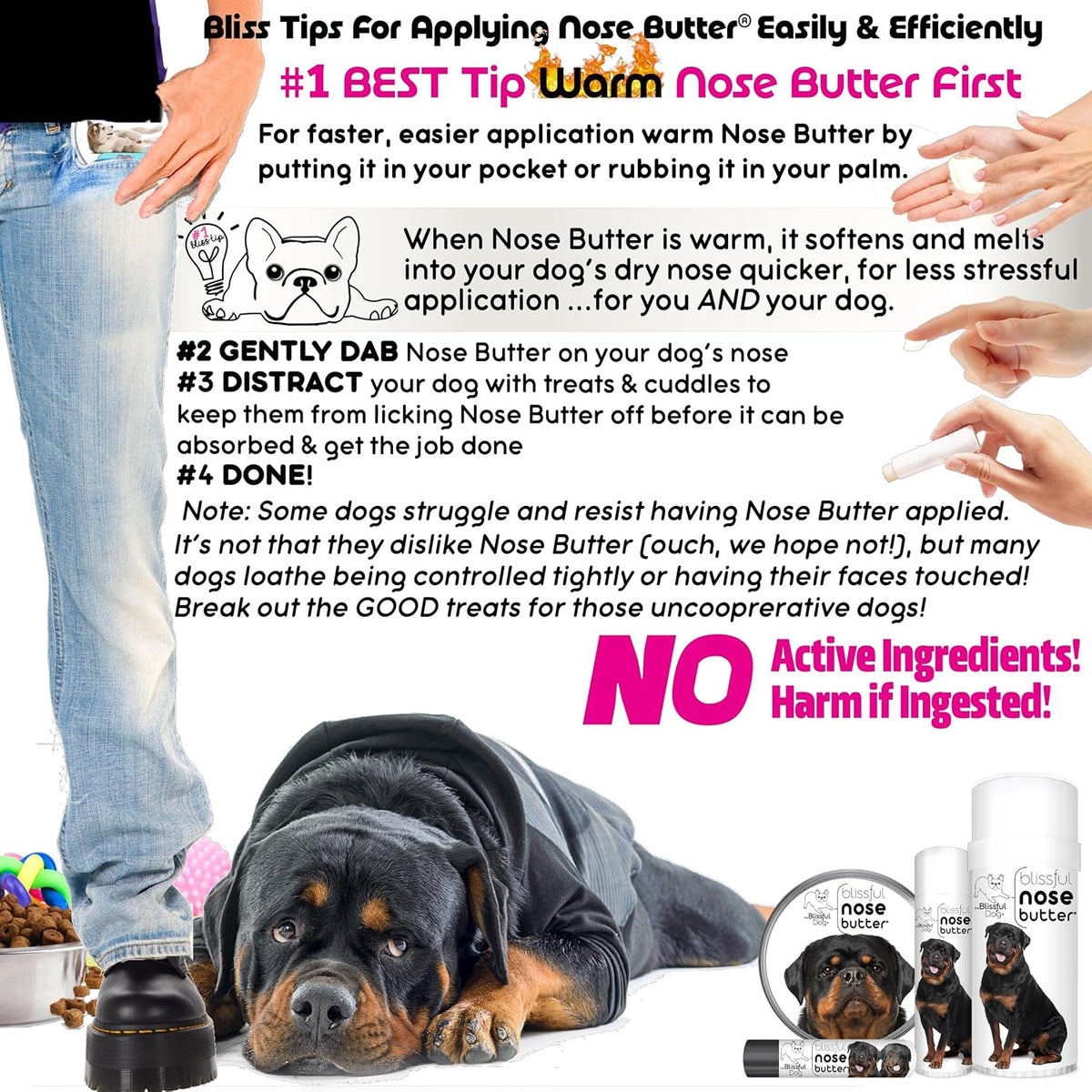 The Blissful Dog Rottweiler Nose Butter for Dry, Cracked Skin, Lick-Safe Dog Nose Balm with Moisturizing Shea Butter, Almond, Olive, and Essential Oils, Pet Supplies, Uncented, 1 oz.