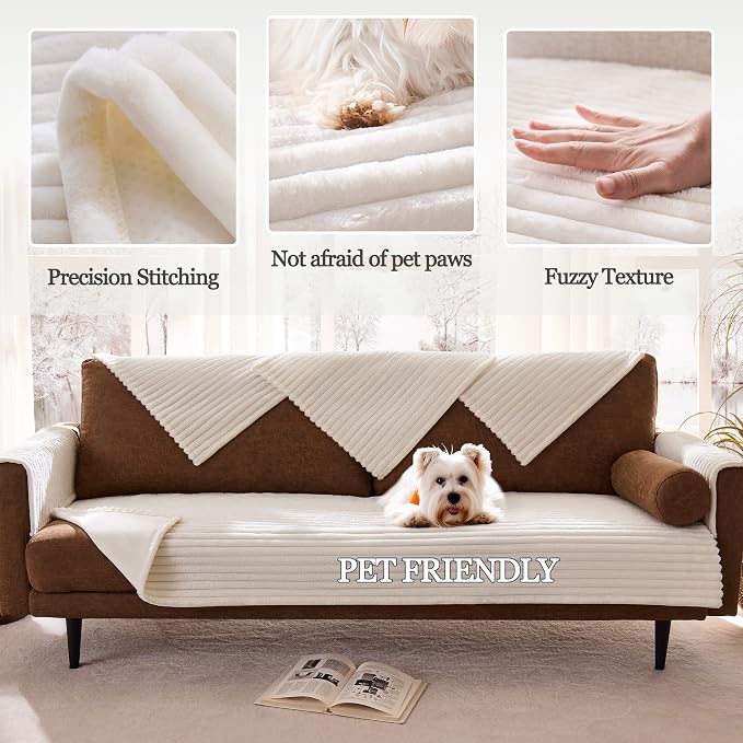 100% Waterproof Couch Arm Covers 2pcs, Fuzzy Chair Arm Covers Thick Soft Recliner Chair Armrest Protectors, Non-Slip Couch Armrest Cover Pet mats for Sofa (White, 22" x 22" 2 Pack)