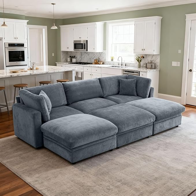 Tbfit Modern Sectional Sofa with Storage, Comfy Cloud Modular Couch with Down-Filled Cushions, Sofa for Home, Living Room, Grey