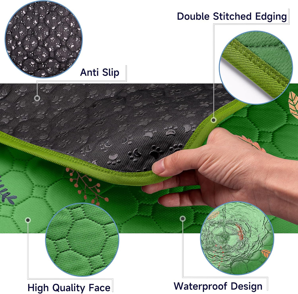 Sunheir 2 Pack Washable Guinea Pig Pee Pads, 24" x 48" Waterproof Reusable Guinea Pig Cage Liners, Absorbent Bedding Training Mat for Small Animal Guinea Pigs Rabbit Bunny Hamster - Green