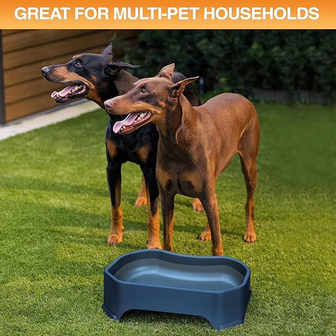 Neater Pet Brands Large Water Bowl for Dogs, Outdoor Dog Water Bowl (1.25 Gallon Extra-Large Capacity), Big Trough Style Food Dish for Indoors or Outside, No Spill Large Dog Bowls, Dark Blue