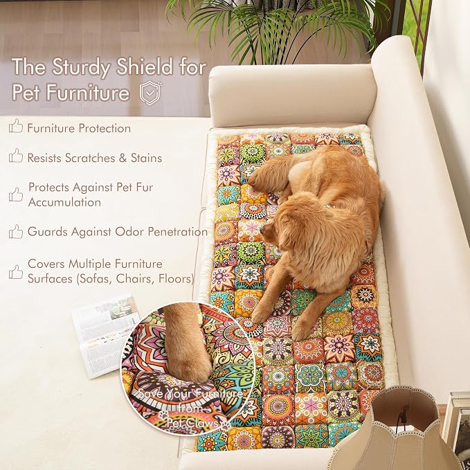 Couch Cover for Sofa, Sectional Couch Cover for Dogs, Sofa Cover Washable, Cushion Cover Blanket Pad Bed Mat for Pets, Boho Furniture Protector, Orange, 27.6x82.7in