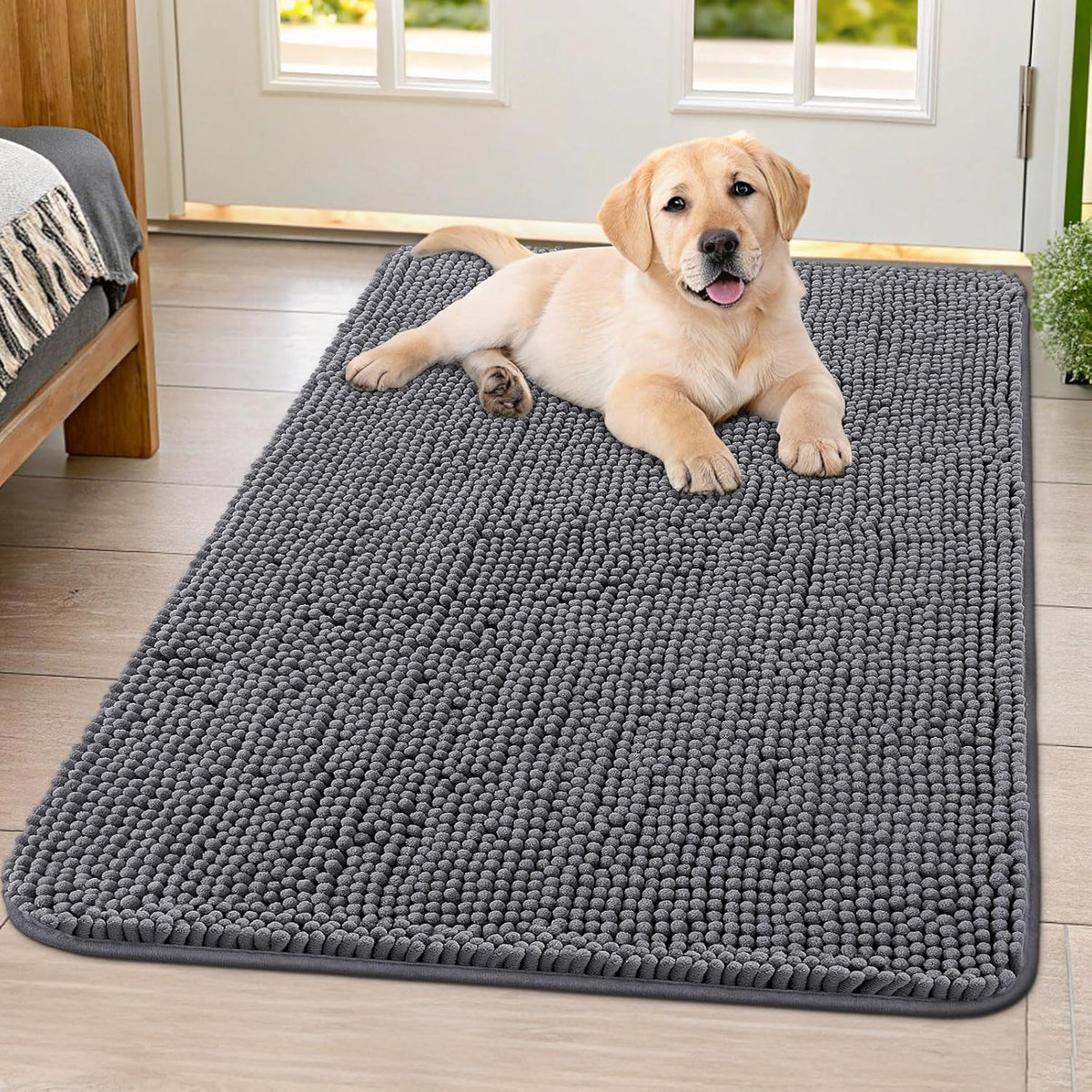 Smiry Dog Door Mat for Muddy Paws 40x32, Absorbs Moisture and Dirt Doormat, Non-Slip Washable Quick Dry Chenille Front Door Mat Indoor Entrance, Entryway Carpet for Inside Floor, Dark Grey