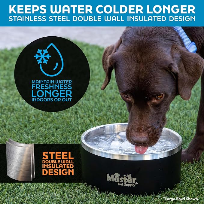 Master Pet Supply Stainless Steel Dog Bowls - 32 oz, Heavy Duty - Pistachio, Double Wall Extra-Thick Insulated, Non-Slip Pet Water Bowl for Dogs, Cats & Pets, Anti Rust Metal, Dish Washer Safe