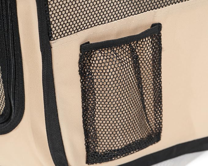 Pawer 36”×18.5” 8-Panel Foldable Pet Playpen, for Small Medium Cat/Dog/Puppy, Brown+Beige, 600D Oxford Cloth Portable Indoor & Outdoor Kennel with Carry Bag, Multiple Sizes & Colors Available