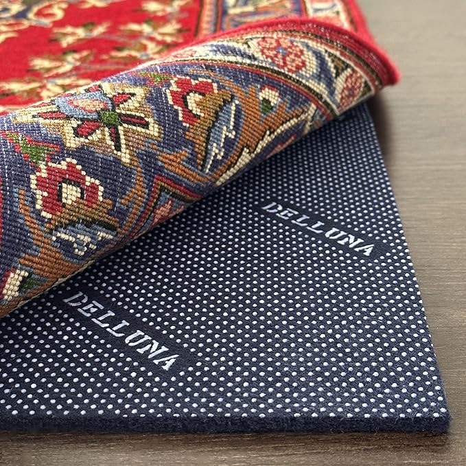 DELLUNA Non-Slip Area Rug Pad 1/4" Thick Double Side Rubber + Felt, 9'x12' Premium Deluxe Cushioned- Safe for All Floors, Adds Comfort and Protection, Ultra Strong Grip, Stop Rug from Moving.