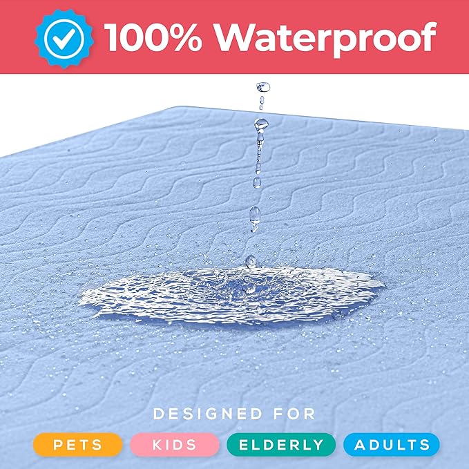 Utopia Bedding Washable Underpads 34" x 52" (Pack of 6), Waterproof Reusable Heavy Absorbency Incontinence Bed Pads for Adults, Kids, Elderly and Pets, Bedwetting Pads for Sofa and Couch (Blue)