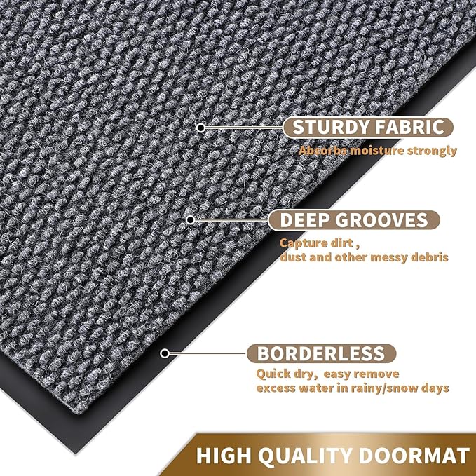 Yimobra Doormat Outdoor Indoor Entrance 47 x 24, All-Season All-Weather Front Door Mat, 100% Waterproof Welcome Matt for Floor Garage Outside Entry, Stain and Fade Resistant,Gray White