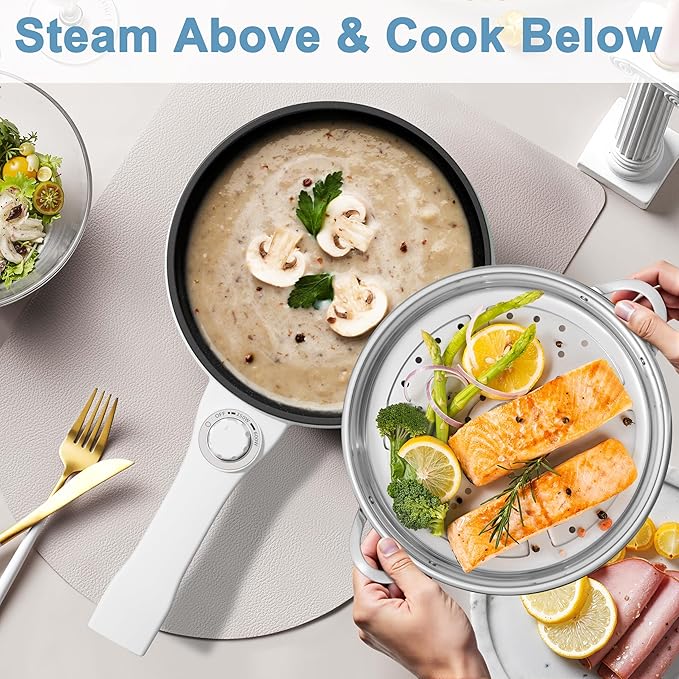 Dezin Hot Pot Electric with Steamer Upgraded, Non-Stick Sauté Pan, Rapid