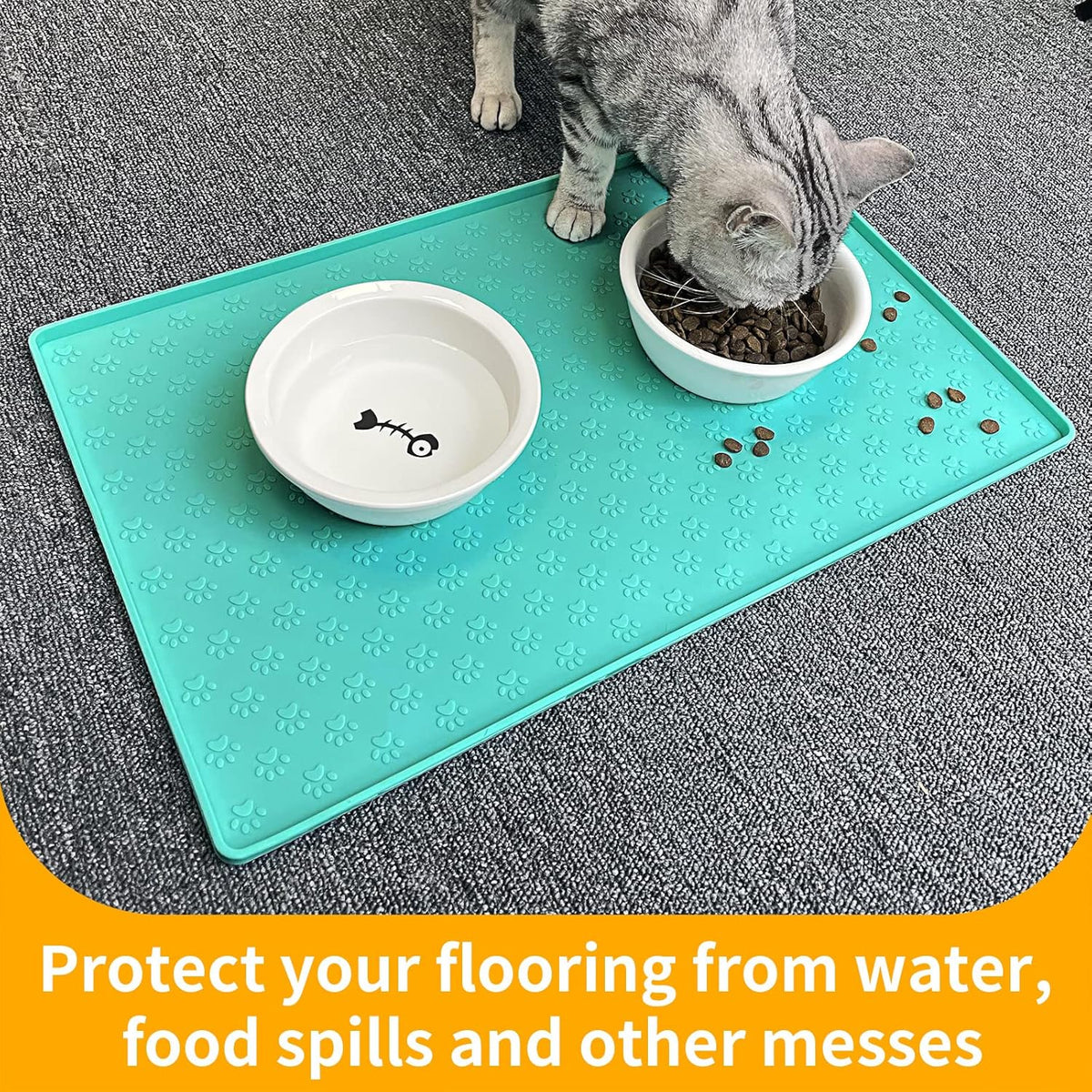 Ptlom Pet Placemat for Dog and Cat, Mat for Prevent Food and Water Overflow, Suitable for Small, Medium and Big Pet 18" 12", Light Green