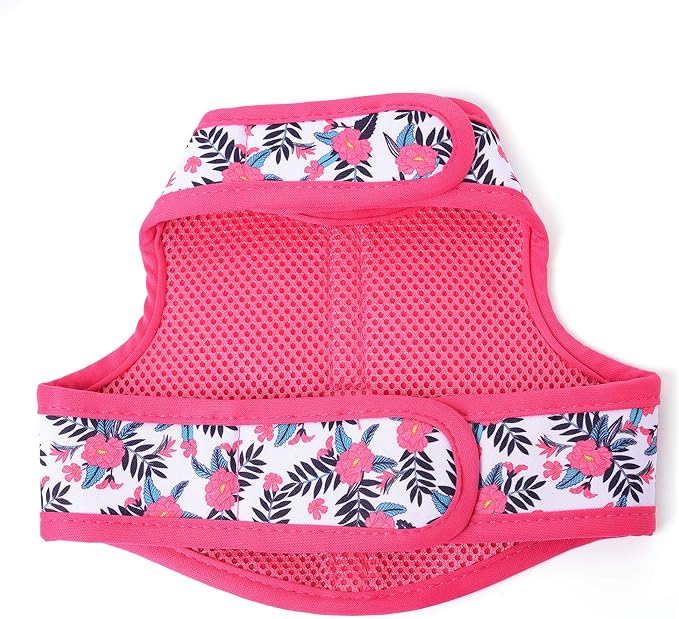 Mile High Life Dog Harness, Air Mesh Floral Vest Harness for 20 lbs Small Dogs & Cats, Easy Get on Adjustable Easy Closures Both Neck and Chest(Peony, S Chest 16"-18")