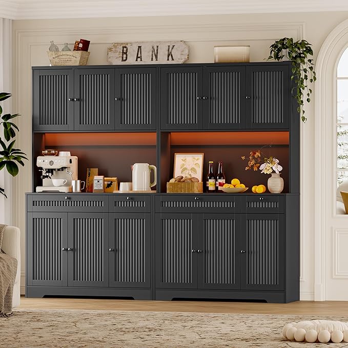Pantry Cabinet with Charging Station and Light, Tall Kitchen Pantry Storage