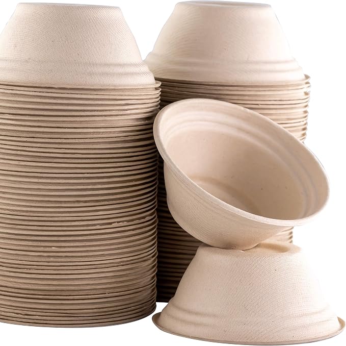 Vet-Grade Biodegradable Disposable Tan Kraft Pet Bowls Bulk 100 Pk 8 Oz/1 Cup. Non-Toxic Food and Water Dishes for Puppies, Small Dogs or Cats. Sturdy and Leakproof for Healthy Pets!