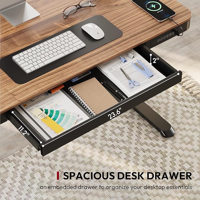 Standing Desk with Drawer, Electric Height Adjustable Home Office Desk with