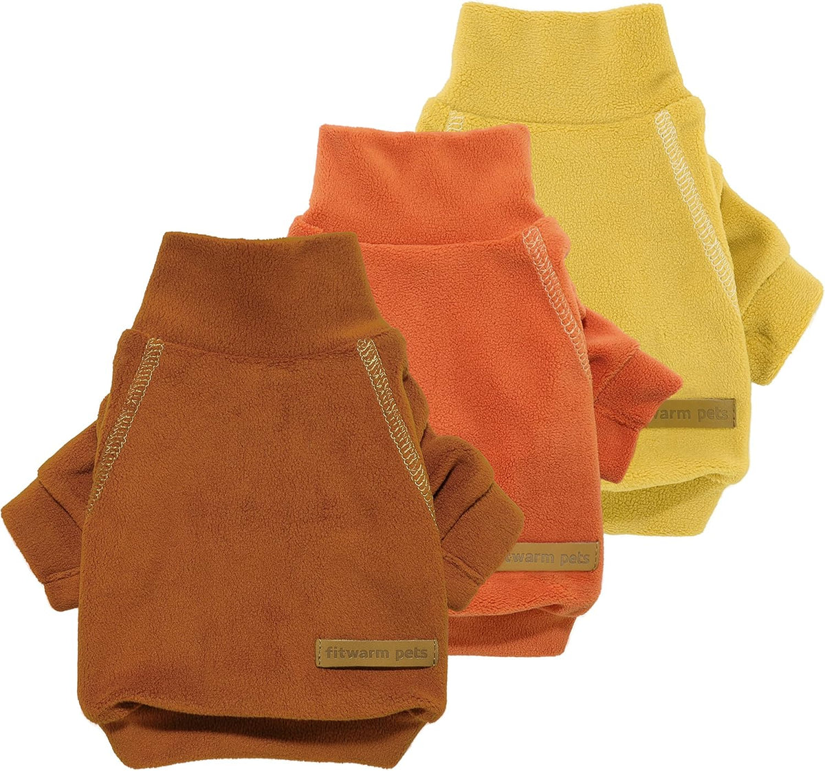Fitwarm 3 Pack Classic Fleece Dog Sweater, Turtleneck Dog Sweatshirt, Winter Clothes for Small Dogs Boy Girl, Pet Pullover Jumper, Cat Apparel, Orange, Yellow, Coffee, XS