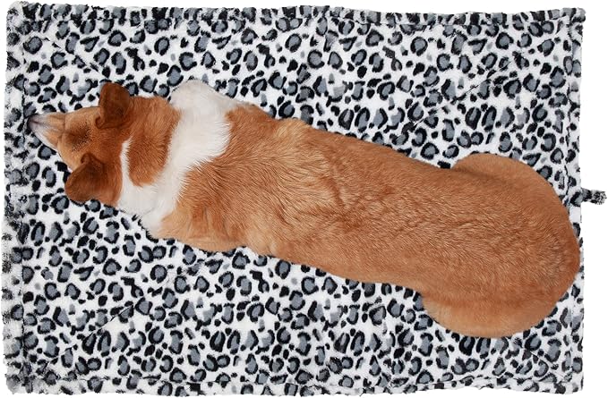 Furhaven ThermaNAP Self-Warming Cat Bed for Indoor Cats & Small Dogs, Washable & Reflects Body Heat - Quilted Faux Fur Reflective Bed Mat - Snow Leopard, Small