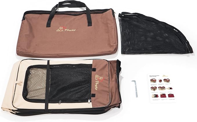 Pawer 36”×18.5” 8-Panel Foldable Pet Playpen, for Small Medium Cat/Dog/Puppy, Brown+Beige, 600D Oxford Cloth Portable Indoor & Outdoor Kennel with Carry Bag, Multiple Sizes & Colors Available