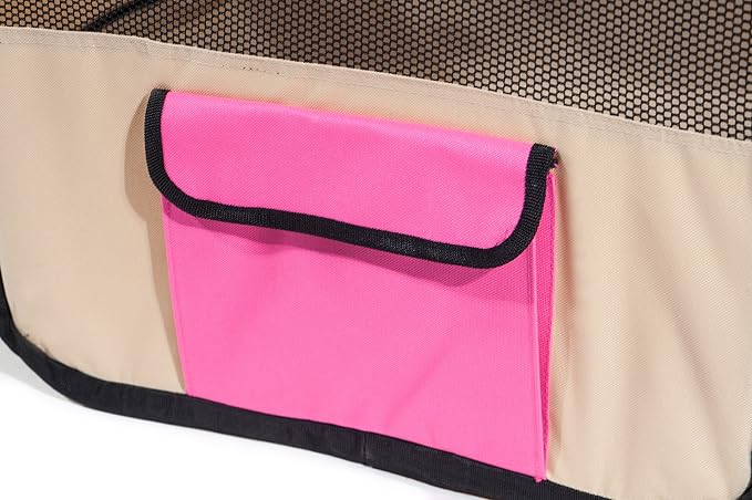 Pawer 36”×18.5” 8-Panel Foldable Pet Playpen, for Small Medium Cat/Dog/Puppy, Hot Pink+Beige, 600D Oxford Cloth Portable Indoor & Outdoor Kennel with Carry Bag, Multiple Sizes & Colors Available