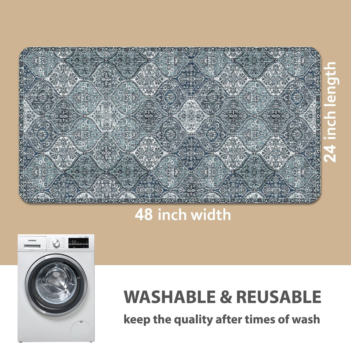 nunubaby Washable Pee Pads for Dogs, Stylish, Non-Slip and Leak-Proof Pee Pads. Reusable Potty Pads for Dogs for Crates and Floors.(Blue/Multi, 24" x48" )