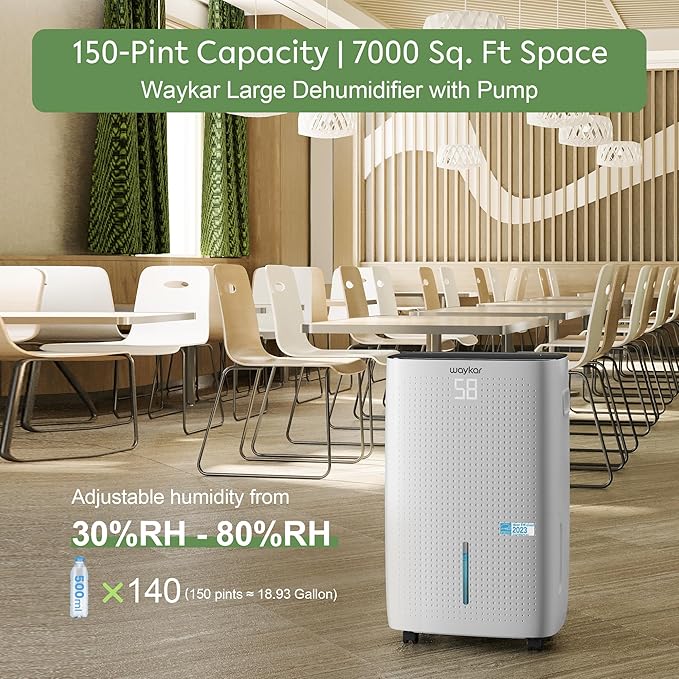 Waykar 150 Pints 7, 000 Sq. Ft Energy Star Dehumidifier