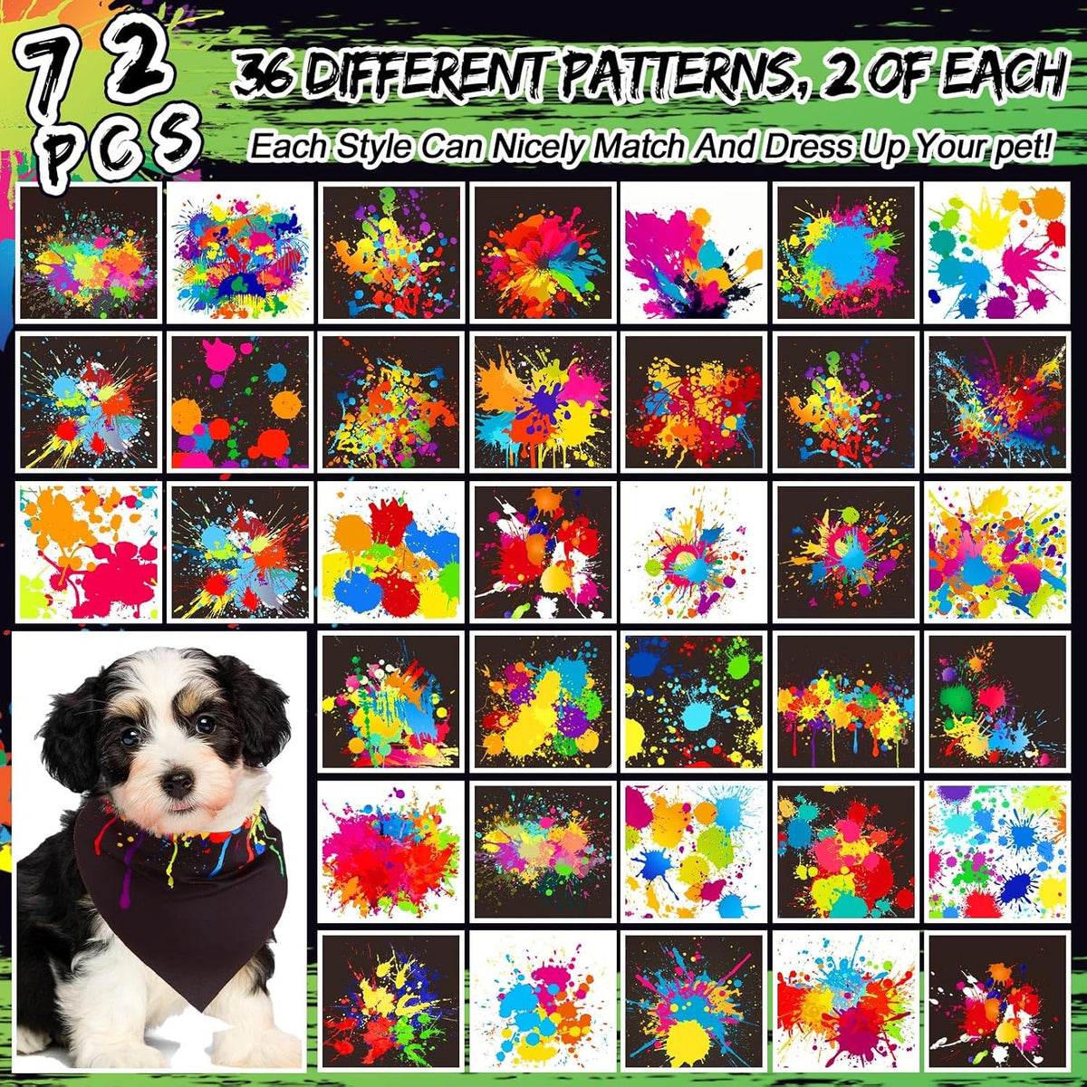 Reginary 72 Packs 4th of July Dog Bandanas Bulk America Flag Patriotic Pet Bandanas Triangle Scarf Bibs Adjustable Dogs Bandana for Pet Independence Day(Ink Splash Pattern)